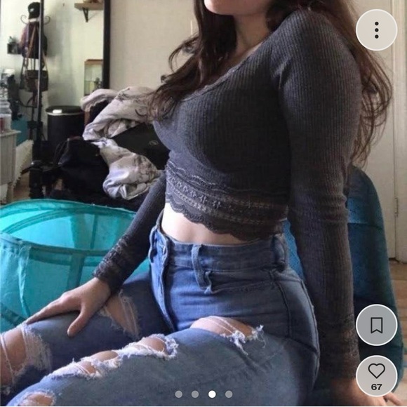 Urban outfitters gray lace crop top - Picture 2 of 7